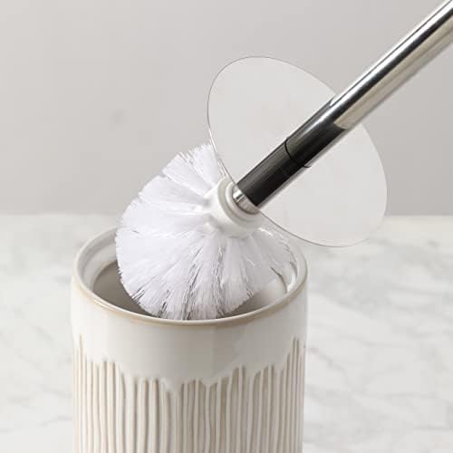 Luxury Ceramic Toilet Brush Set - Ivory White