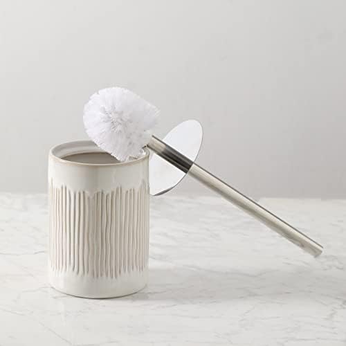 Luxury Ceramic Toilet Brush Set - Ivory White
