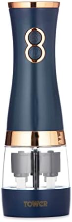 Tower T847004MNB Battery Operated Electric Salt and Pepper Mill Set Midnight BlueRose Gold