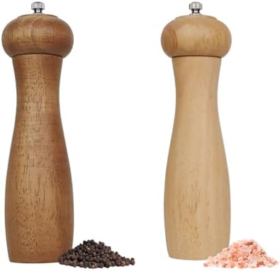 ManGotree8 inch Wooden Pepper Salt Mill Set AdjustableCompact