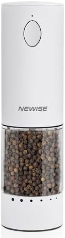 Stainless Steel Electric Salt Pepper Grinder with 6 Coarseness Settings White