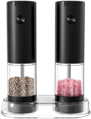 Premium Salt Pepper Grinder Set wAuto Shake-Free Design LED Light Black