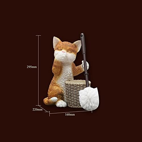 Cute Resin Cat Toilet Brush and Holder Set