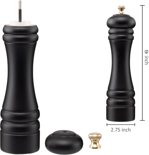 Precise Salt Pepper Grinder Set Beech Wood Stainless Steel Adjustable Ceramic Rotor