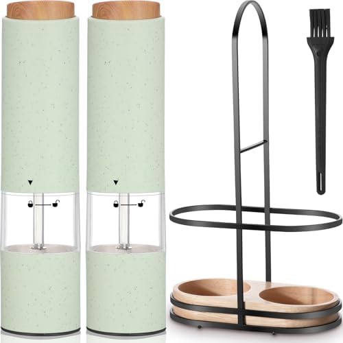 Electric Salt and Pepper Grinder Set with 1 Portable Spill Proof Base