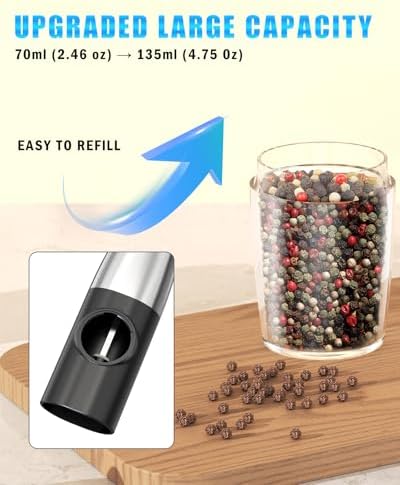 Tomentific 2-Pack Gravity Electric Salt and Pepper Grinder Set USB Rechargeable Black