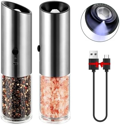 Vzaahu Gravity Electric Pepper and Salt Grinder Set of 2 Silver