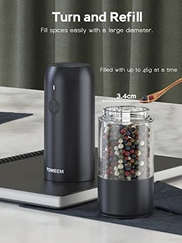 Tomeem Electric Salt Pepper Grinder Set with LED Lights