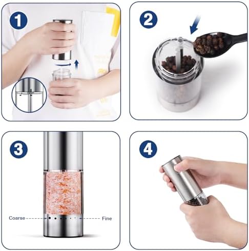 Stylish 2-Pack Salt Pepper Grinder Stainless Steel with LED Light