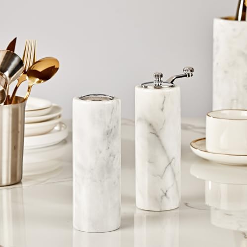 Elevate Your Kitchen with the White Marble Salt Pepper grinder Set