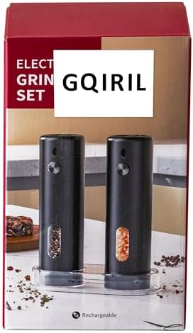 GQIRIL Electric Salt Pepper grinder set with LED light 6 levels coarseness