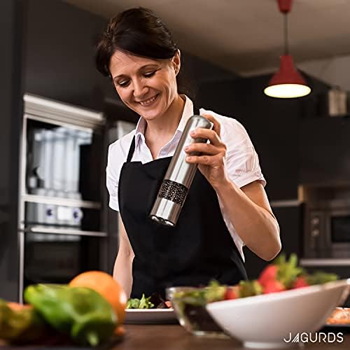 Electric Salt Pepper Grinder Set - Automatic Refillable Stainless Steel Spice Mills with Light