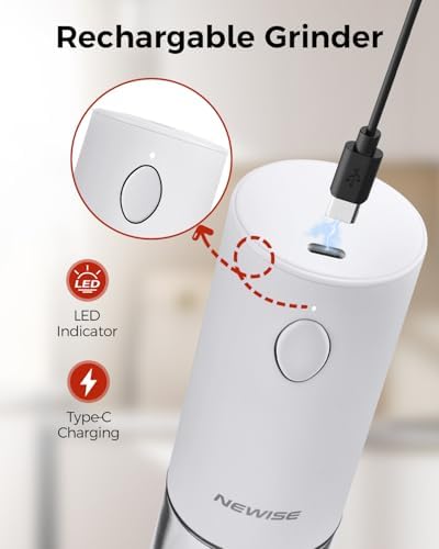 Stainless Steel Electric Salt Pepper Grinder with 6 Coarseness Settings White