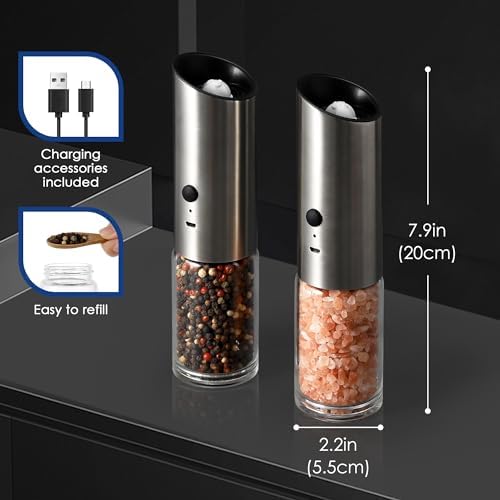 Vzaahu Gravity Electric Pepper and Salt Grinder Set of 2 Silver
