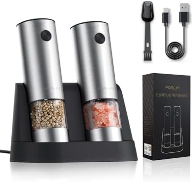 FORLIM Electric Salt and Pepper Grinder Set with USB Rechargeable and Adjustable Coarseness