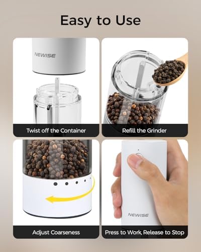 Stainless Steel Electric Salt Pepper Grinder with 6 Coarseness Settings White