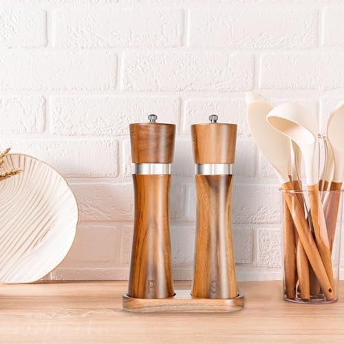 Premium Acacia Wood Salt and Pepper Grinder Set