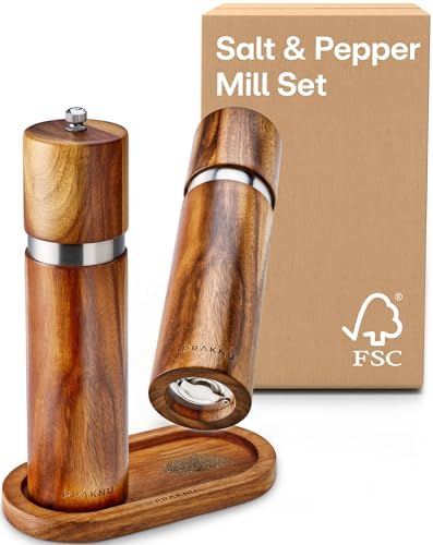 Crafted from Solid Acacia Wood 100 Sustainable Luxury Salt Pepper Mill Set