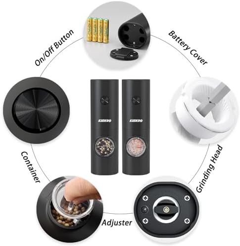 Electric Salt and Pepper Grinder Set with White LED Light