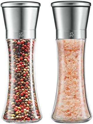 GLING Salt and Pepper Grinder Set - Refillable Stainless Steel Shakers