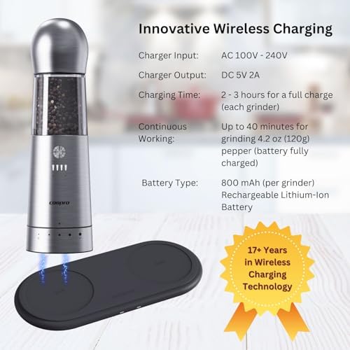 2-in-1 Wireless Charging Salt Pepper Grinder Set for Home Kitchen