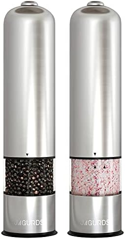 Electric Salt Pepper Grinder Set - Automatic Refillable Stainless Steel Spice Mills with Light