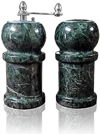 Salt Pepper Grinder Set in Italian Green Marble 5in