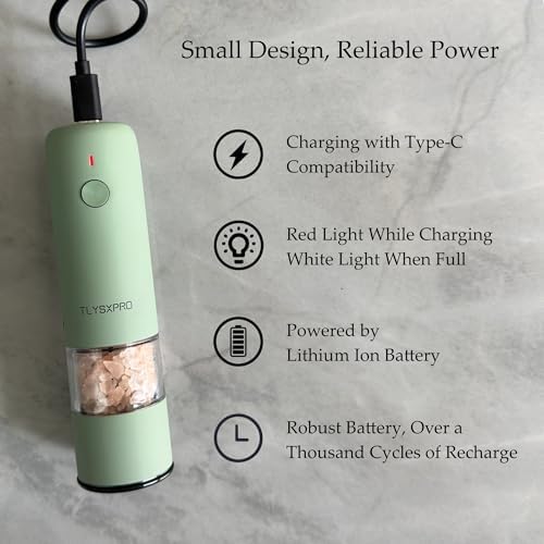 Small Electric Salt and Pepper Grinder Set USB Rechargeable Automatic Adjustable Coarseness