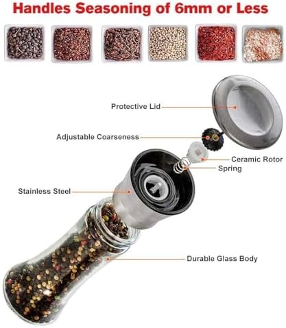 Premium Salt and Pepper Grinder Set - 2 Refillable with Sleek Design