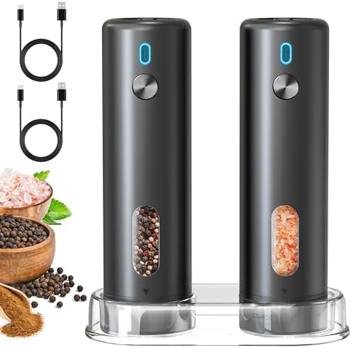 GQIRIL Electric Salt Pepper grinder set with LED light 6 levels coarseness