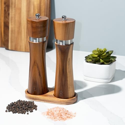 Premium Acacia Wood Salt and Pepper Grinder Set