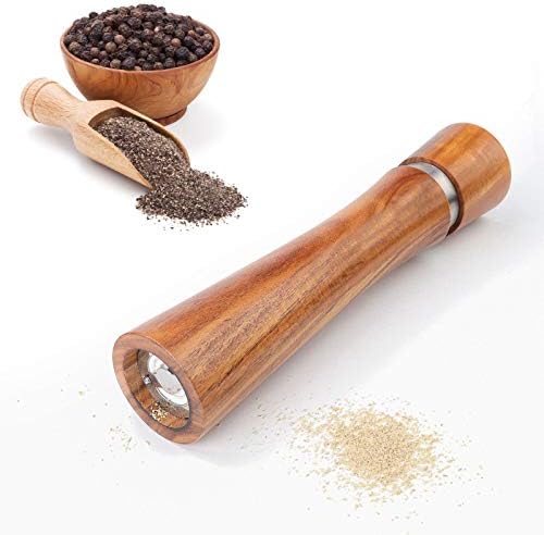 VanlonPro Wooden Pepper GrinderAdjustable FillableKappa Mechanism10-Inch2-Pack