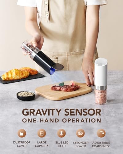 Sangcon Gravity Electric Salt and Pepper Grinder Set with Dust Cover
