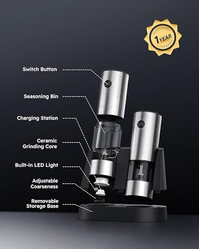 FORLIM Electric Salt and Pepper Grinder Set with USB Rechargeable and Adjustable Coarseness