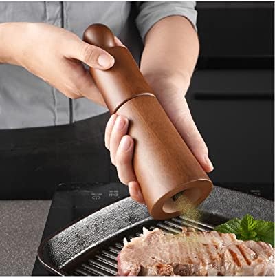 Elegant 8-inch Wooden Salt Pepper Mill with Adjustable Ceramic Grinders