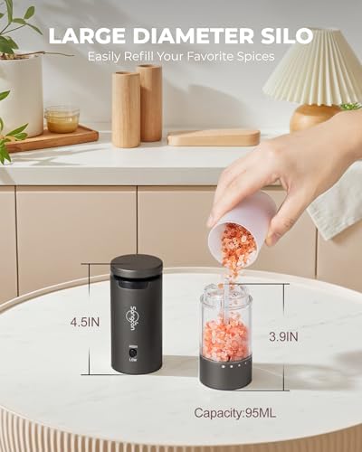Sangcon 2 Speed Electric Salt and Pepper Grinder Set with Rechargeable Base