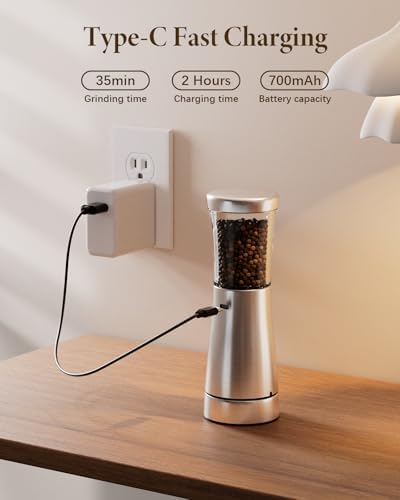 Electric Salt and Pepper Grinder Set with Adjustable Coarseness