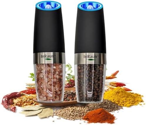 Gravity Electric Salt Pepper Grinder SetAdjustable CoarsenessStainless SteelCompact DesignPerfect Gift with LED