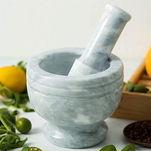 KJLYSolid Marble Pestle Mortar Premium Salt Pepper Mill Set