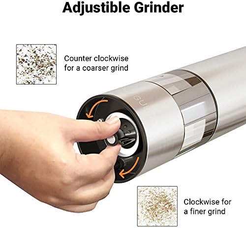 Electric Salt Pepper Grinder Set - Automatic Refillable Stainless Steel Spice Mills with Light