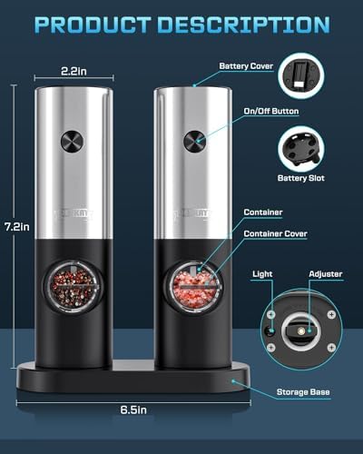 Adjustable 2-Pack Electric Pepper Salt Grinder Set