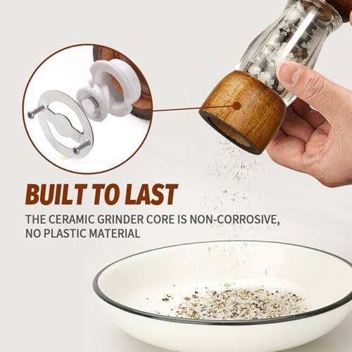 Oaken and Acrylic Salt and Pepper Grinder Set Adjustable Refillable