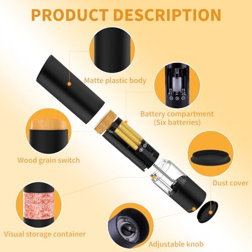 Adjustable Electric Salt Pepper Grinder Set with 360 Transparent Design