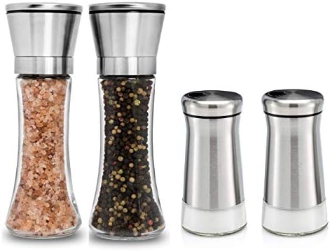 Home EC Premium Stainless Steel Salt Pepper Grinder Set Tall Shaker Set 2pk