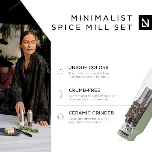 Stainless Steel Salt Pepper Grinder Set with Adjustment Knobs Sage Green Gift Set