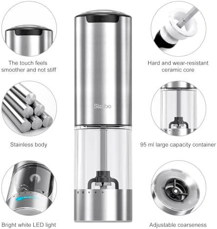Effortless Design Electric Salt Pepper Grinder Set with Coarseness Adjustment LED Light