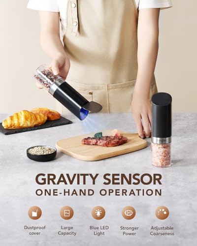 Gravity Electric Salt and Pepper Grinder Set with LED Light