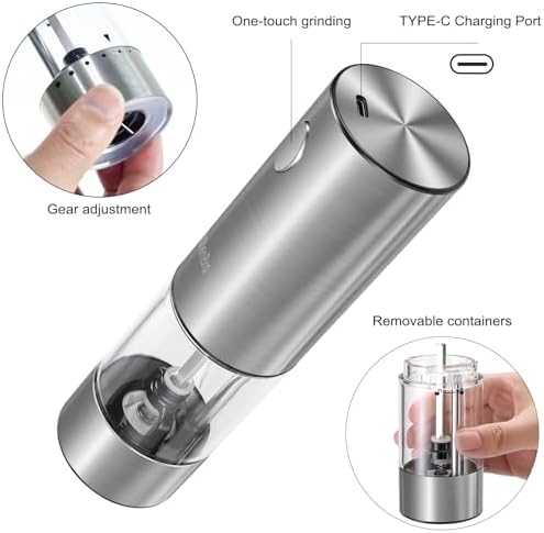 Adjustable Salt Pepper Grinder Set with 6 Levels of Coarseness and LED