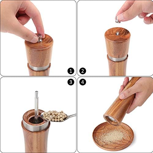 VanlonPro Wooden Pepper GrinderAdjustable FillableKappa Mechanism10-Inch2-Pack