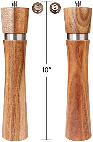VanlonPro Wooden Pepper GrinderAdjustable FillableKappa Mechanism10-Inch2-Pack